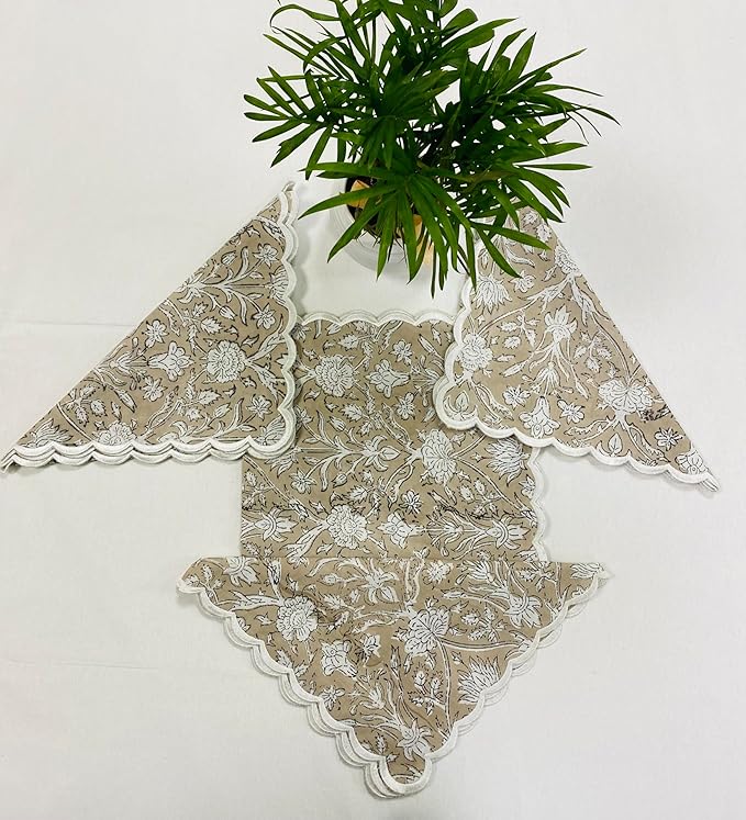 Ridhi Hand Block Print Taupe 18" x 18" (Set of 4) Embroidery Table Napkins Reusable Cotton Dinner Napkins for Weddings, Parties, Everyday Dining Gift for Spring, Easter, Valentine