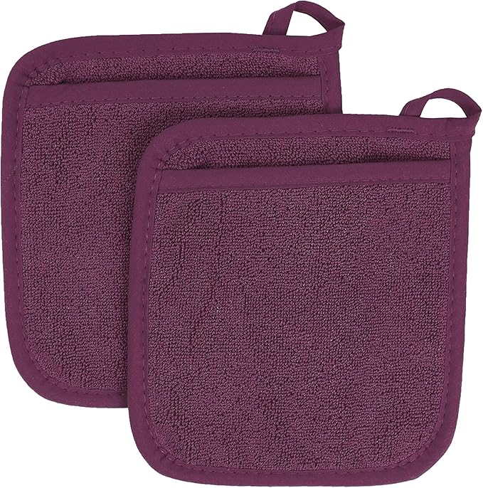 RITZ Terry Pocket Mitt & Hot Pad: Unparalleled Heat Resistant, Durable 100% Cotton – Ergonomically Designed for Optimal Grip – Easy-Care Machine Washable – 2-Pack, Beet