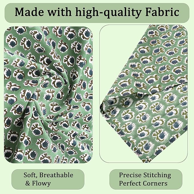 Ridhi Basil Green Hand Block Print 100% Cotton Napkins 18" x 18" (Set of 4) Reuseable Kitchen Napkins Cloth Decor Dinner Party Wedding Cocktail Gift for Spring, Easter, Valentine