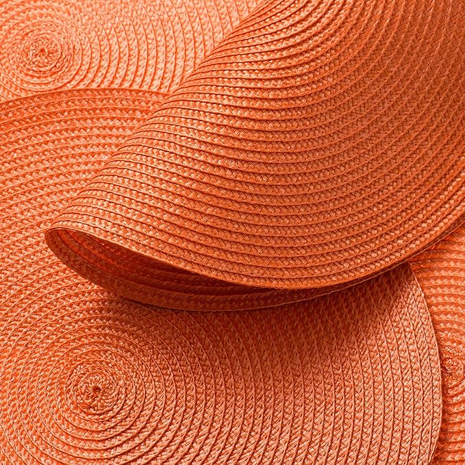 AHHFSMEI Round Placemats Set of 6 Heat Resistant Washable Non-Slip Woven Braided Table Mats for Dining Table Kitchen & Home Decor (Orange)