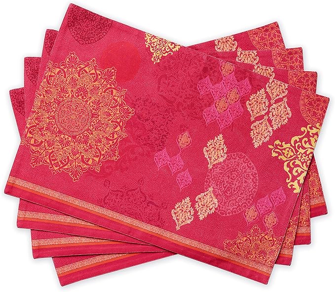 Maison d' Hermine Placemats Set of 4 100% Cotton Washable Cloth Place Mats, Reusable Table Mats for Thanksgiving Christmas Decorations Kitchen Dining Party Wedding Restaurant (Versailles, 13" x 19")