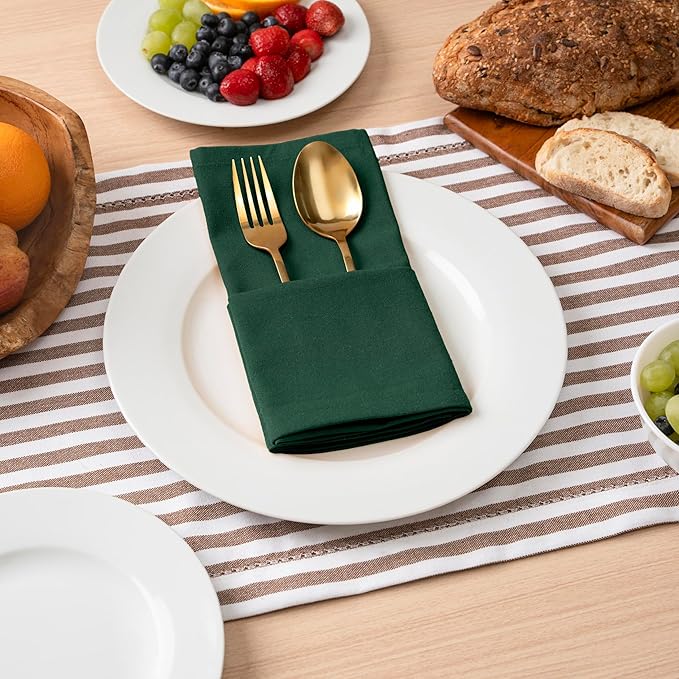 Blue Needles Solid Cloth Napkins Set of 6 Forest Green 100% Cotton Dinner Napkins 18x18 inches - Soft, Reusable, Absorbent & Washable, Ideal for Spring Summer Easter Events Parties & Everyday Use
