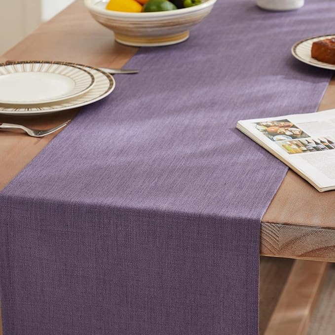 ZeeMart Rustic Cotton Linen Table Runner, 13x108 Inches Purple, Farmhouse Style Purple Table Runners 108 Inches Long, Washable Kitchen Dining Table Decoration for Home Party Decor