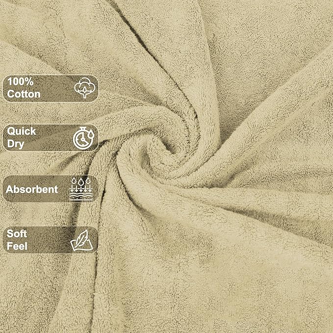 GOLD TEXTILES Premium Sand 100% Cotton Bath Towels Set (24 Pack, 24 x 50 Inch) High Absorbency Multipurpose Quick Drying Pool Gym Hotel Spa Bath Towel (24, Sand)