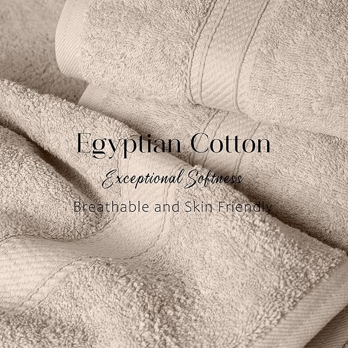 SUPERIOR Egyptian Cotton Pile 6 Piece Towel Set, Includes 2 Bath, 2 Hand, 2 Face Towels/Washcloths, Ultra Soft Luxury Towels, Thick Plush Essentials, Guest Bath, Spa, Hotel Bathroom, Stone