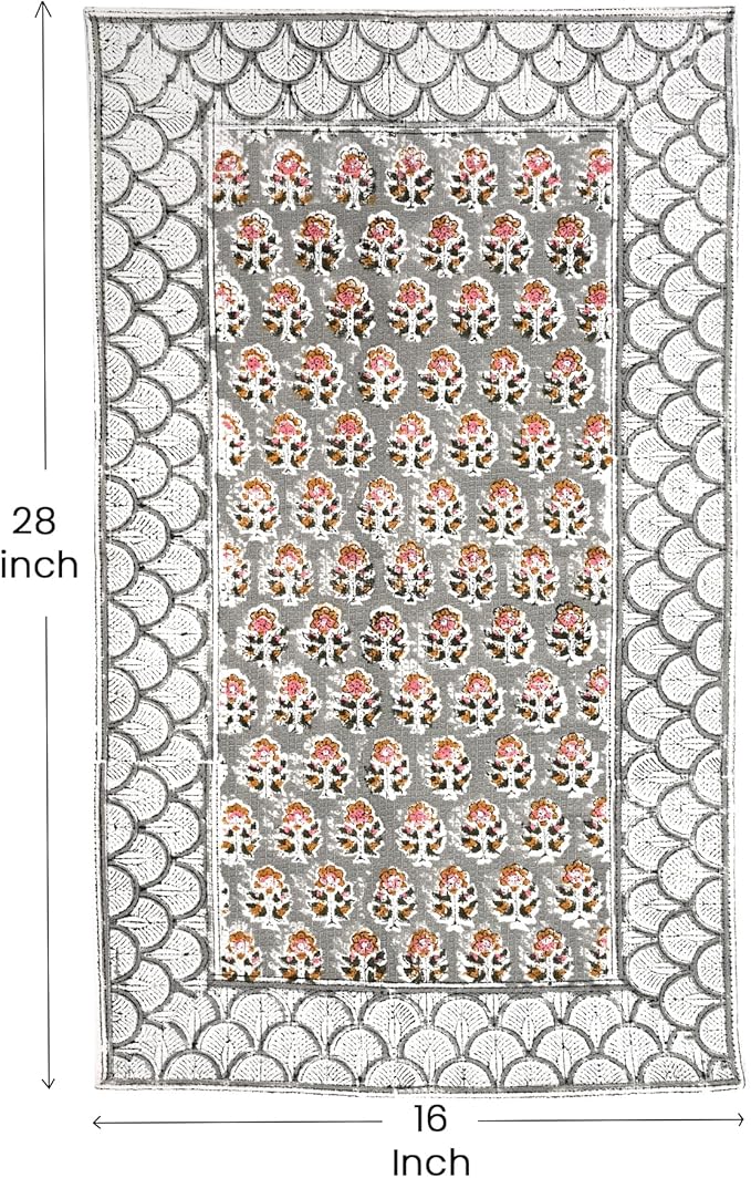 CPC Labra Grey Hand Block Print Waffle Kitchen Towel Set of 3-16 x 28 Inch Ultra Absorbent Quick Dry Cotton Dish Towels Lightweight Reusable Sustainable Tea Towels for Cleaning and Drying