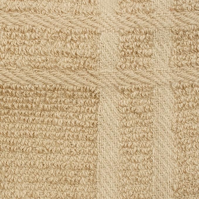 Ritz Premium 100% Cotton Solid and Multi Check Kitchen Tie Towel Absorbent, Super Soft, and Fast Drying Hang Towel, Set of Three, Biscotti