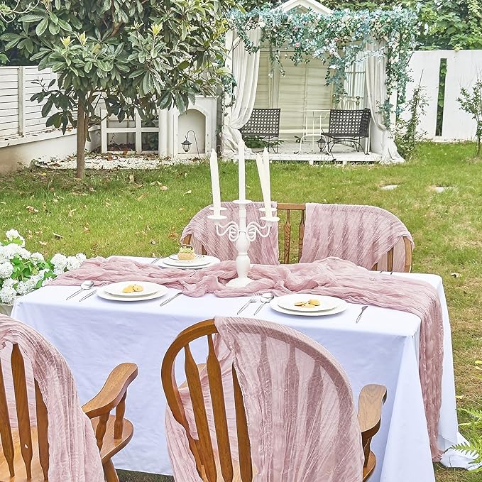 IVAPUPU 10 Pcs Cheesecloth Table Runner - 10ft Dusty Pink Spring Boho Gauze Cheese Cloth Table Runners for Baby Shower Decorations Wedding Party Summer Garden Farmhouse
