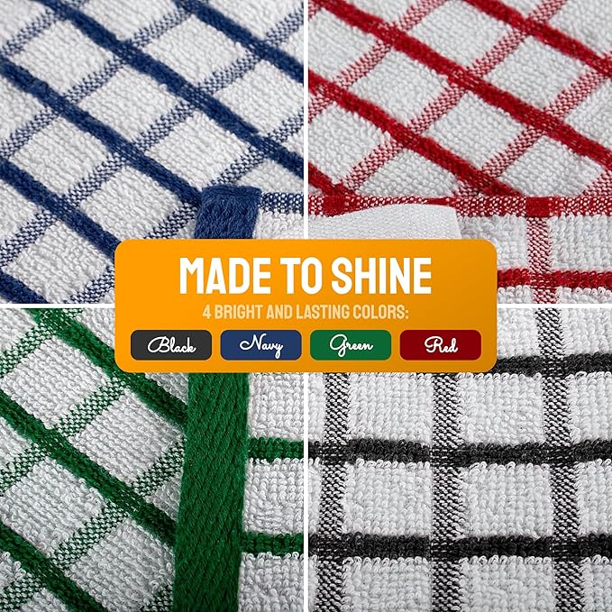 Premium Dish Towels for Kitchen, 8 Pack, 16x26 - 100% Cotton Kitchen Towels with Hanging Loop, Ultra Absorbent and Thick 410 GSM, Multicolor