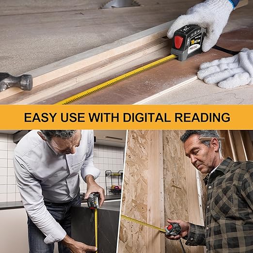 PREXISO 2-in-1 Digital Tape Measure - 16Ft Rechargeable Digital Measuring Tape Ruler Ft/Ft+in/in/M/CM/MM Unit, Metric & Inches Retractable Measurement Tape Tools, Auto Lock, Pythagorean, Area, Volume