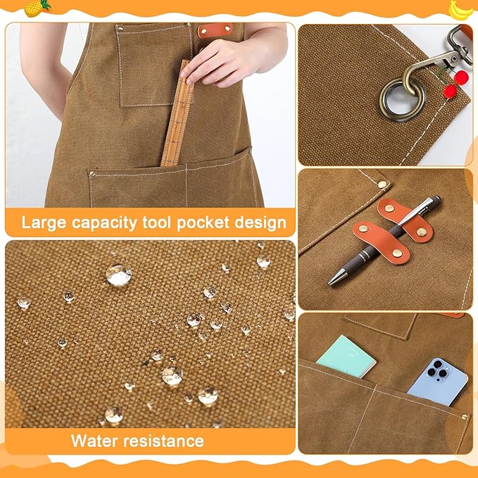 Toulite 4 Pack Canvas Chef Apron for Men with Adjustable Strap Cross Back Cotton Barber Apron with Pocket, 26 x 30''
