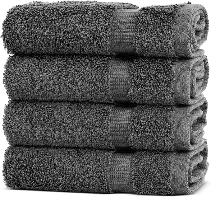 Chakir Turkish Linens | Hotel & Spa Quality 100% Cotton Premium Turkish Towels | Soft & Absorbent (4-Piece Washcloths, Dark Gray)