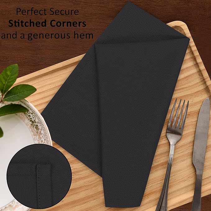 Ruvanti Cloth Napkins set of 12, 18x18 Inches Napkins Cloth Washable, Soft, Durable, Absorbent, Cotton Blend. Table Dinner Napkins Cloth for Hotel, Lunch, Restaurant, Weddings, Events, Parties - Black