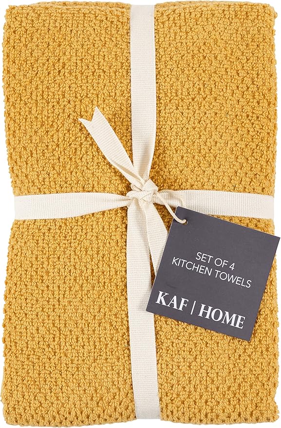 KAF Home Deluxe Popcorn Terry Kitchen Towels, Cotton Kitchen Dish Towels, Set of 4, Camel