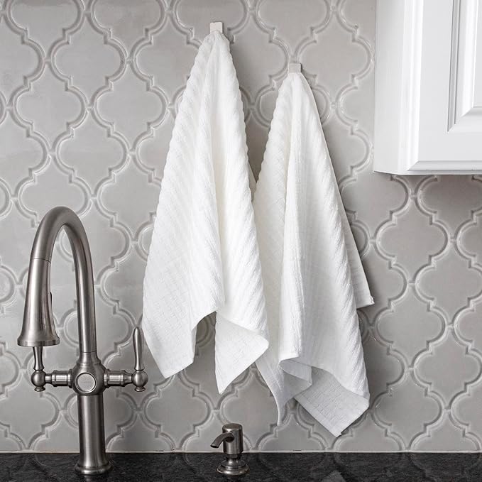 Ritz Royale Collection 100% Combed Terry Cotton, Highly Absorbent, Oversized Kitchen Towel Set, 28" x 18", 2-Pack, Solid, White