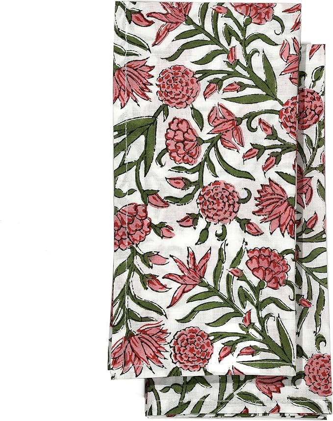 CPC Red Garnet Indian Block Print Cotton Cloth Napkins Set of 4, 18x18 Reusable Everyday Napkins, Soft, Absorbent, Floral Dinner Napkin, Holiday, Party Gift, Spring,Mother's Day
