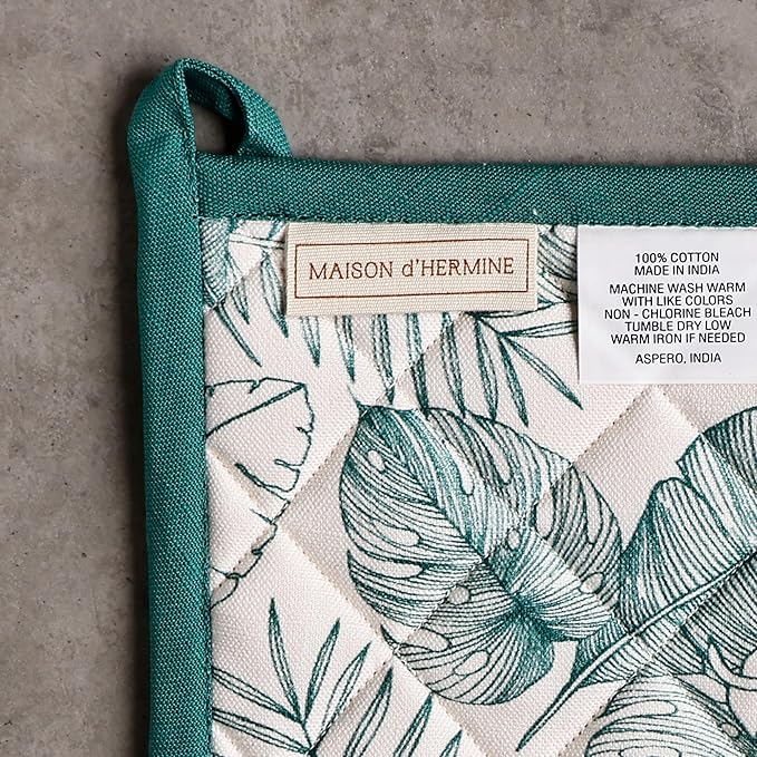 Maison d' Hermine 100% Cotton Oven Mitt & Pot Holder Set (7.5"x13" & 8"x8") Heat Resistant BBQ Cooking Gloves with Loop Baking Grilling Kitchen Gifts for Mothers Day Spring/Summer (Tropiques)