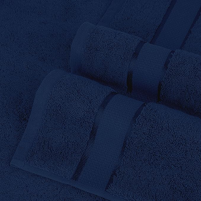 Elegant Comfort Premium Cotton 8-Piece Towel Set, Includes 4 Washcloths, 2 Hand Towels and 2 Bath Towels, 100% Turkish Cotton - Highly Absorbent and Super Soft Towels for Bathroom, Navy