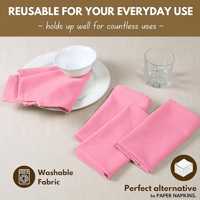 Native Fab Cloth Dinner Napkins, 4 Pack, 100% Cotton, 17x17 Inches, Soft, Absorbent, Premium Hotel Quality Table Linen, Perfect for Easter Brunch, Spring Weddings, Everyday Meals, Pastel Pink