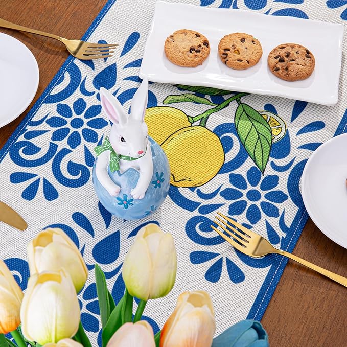 QINJIEJIE Lemon Table Runners Italy Kitchen Capri Dining Party Decorations for Home Summer Farmhouse Decor Yellow Table Runner 13x72 Inch