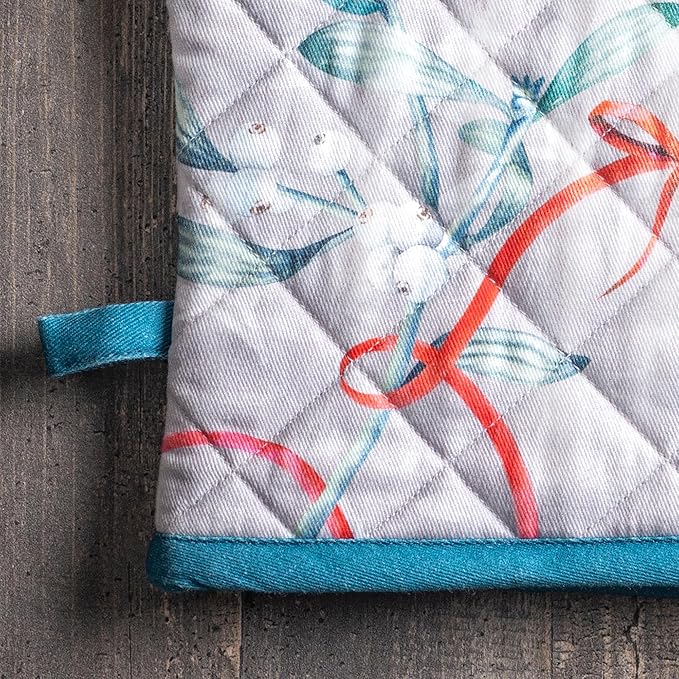 Maison d' Hermine Oven Gloves 100% Cotton Oven Mitt 7" x 13" with Loop Heat Resistant BBQ Cooking Gloves for Thanksgiving Christmas Decorations Baking Handling Hot Pans (Pack of 1, Enora)