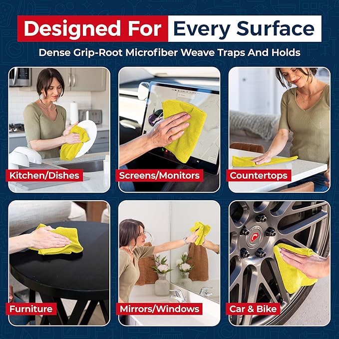USANOOKS Microfiber Cleaning Cloth Yellow - 100 Pcs 12.5"x12.5" - High Performance - 1200 Washes, Ultra Absorbent Towels Weave Grime & Liquid for Streak-Free Mirror Shine - Car Washing Cloth