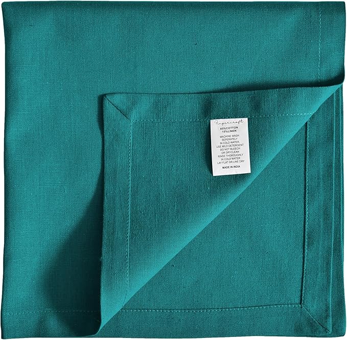 FINGERCRAFT Dinner Cloth Napkins, Cotton Linen Blend Mitered Corner Napkins Cloth 4 Pack Natural Premium Quality for Every Day Use, Parties, Easter, Thanksgiving, Weddings, 18x18 inch Teal Green