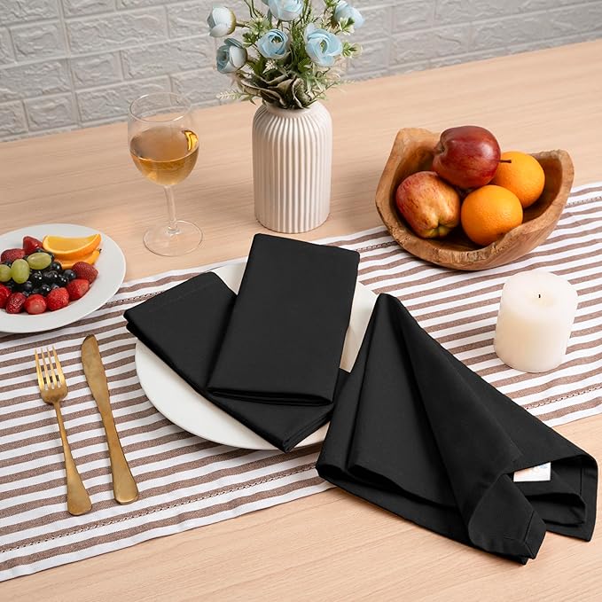 Blue Needles Solid Cloth Napkins Set of 6 Black 100% Cotton Dinner Napkins 18x18 inches - Soft, Reusable, Absorbent & Washable Linen, Ideal for Spring Summer Easter Events Parties & Everyday Use