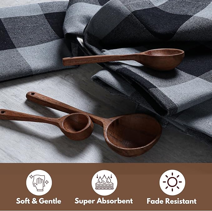 Native Fab Buffalo Check Set of 4 Cloth Dinner Napkins 16x16 inches Soft, Absorbent, Cotton Napkins - Reusable Everyday Use Fabric Napkins - Black and Grey