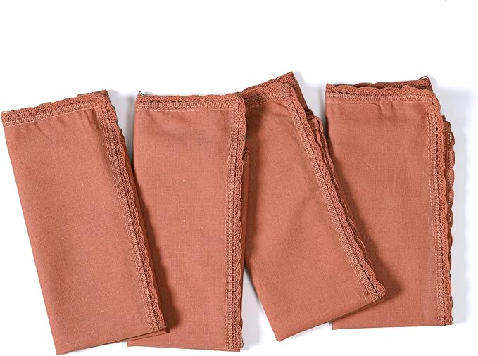 Ramanta Home Linen Flax Cloth Napkins Set of 4 Rust, 18x18 Inch | Easter Premium Cotton Linen Flax Lace Soft & Durable | Washable Ideal for Spring Basket Décor, Wedding, Party, Kitchen, Everyday Use