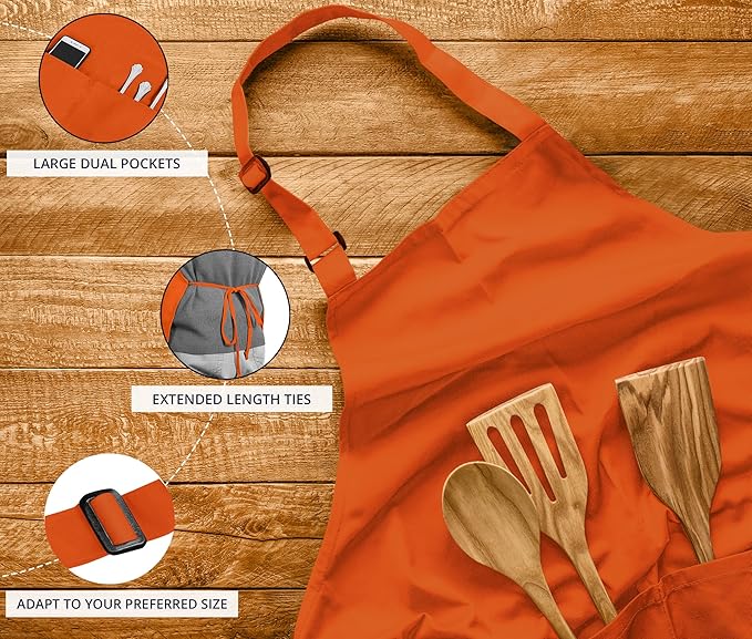 Utopia Kitchen 10 Pack Bib Apron Adjustable with 2 Pockets, Water and Oil Resistant, Cooking Kitchen Chef Apron for Women Men