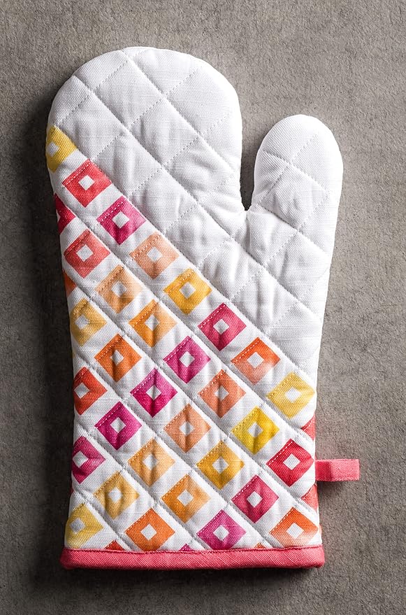 Maison d'Hermine Oven Gloves 100% Cotton Oven Mitt 7" x 13" with Loop Heat Resistant BBQ Cooking Gloves Baking Grilling Gifts for Mothers Day Spring/Summer (Pack of 1, Summer Maze)