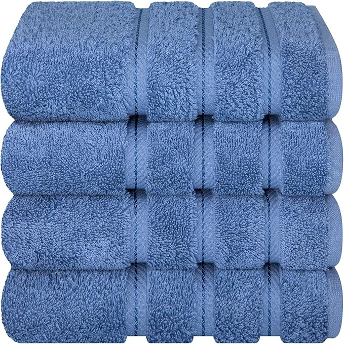 American Soft Linen Luxury Hand Towels for Bathroom, 600 GSM Heawy Weight 16x28 Size 100% Cotton Turkish 4 Piece Hand Face Towel Set, Electric Blue Hand Towels