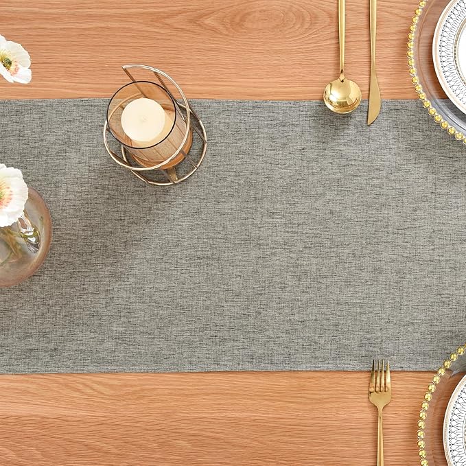 Farmhouse Rustic Table Runner Grey Faux Linen Table Runners Water Resistant Table Runner 48 inches Long for Living Room Dresser Bedroom Kitchen Dining Party 13x48 Inch