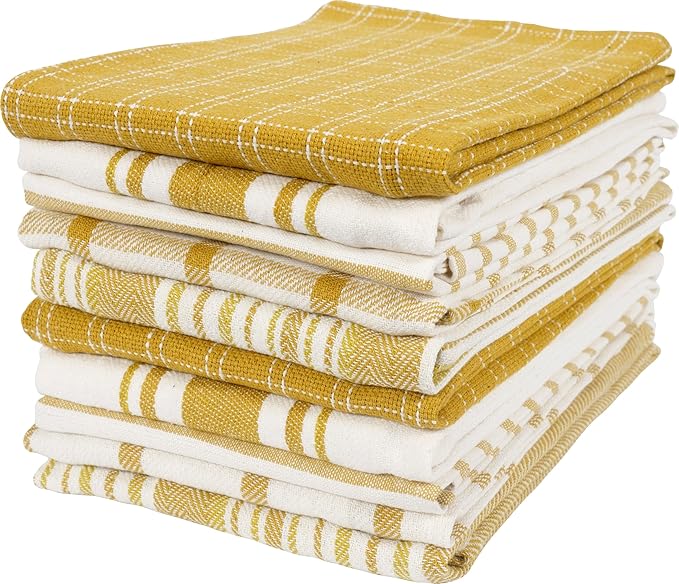 KAF Home Assorted Flat Kitchen Towels - Set of 10, 18 x 28 Inch (Honey)