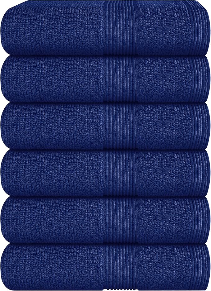 Belizzi Home Ultra Soft 6-Piece Hand Towel Set 16x28-100% Ringspun Cotton - Durable & Highly Absorbent Hand Towels - Ideal for use in Bathroom, Kitchen, Gym, Spa & General Cleaning - Navy Blue
