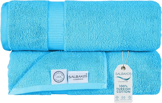 SALBAKOS 100% Turkish Cotton Bath Sheet Towels Set of 2-Piece Aqua | 35x70 in Extra Large Bath Towels | Premium Hotel Quality, Thick, Soft, Super Absorbent Oversized Bath Towel (Aqua, 2 Bath Sheets)