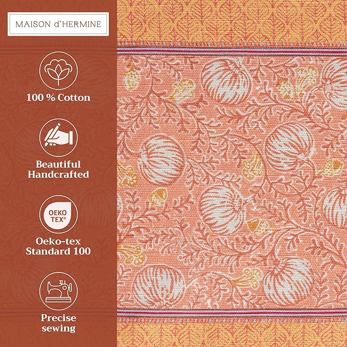 Maison d' Hermine Placemats Set of 4 100% Cotton Washable Cloth Place Mats, Reusable Table Mats for Thanksgiving Christmas Decorations Kitchen Dining Party Wedding (Harvest Festival, 13" x 19")