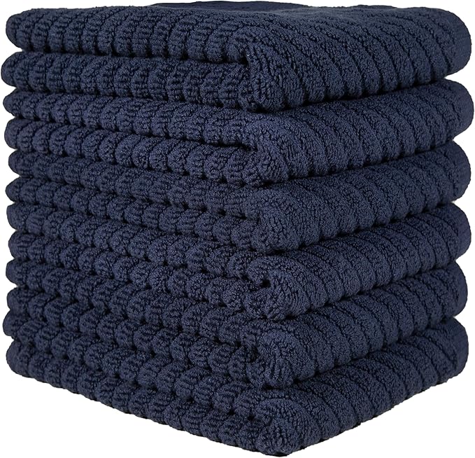 Premium Kitchen Towels (16”x 25”, 6 Pack) | Large Cotton Kitchen Hand Towels | Dish Towels | Diagonal Weave Design | 445 GSM Highly Absorbent Tea Towels Set with Hanging Loop | Navy