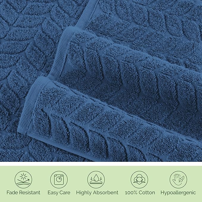 Elegant Comfort Luxury 6-Piece 100% Turkish Cotton Jacquard Braided Textured Premium Hotel Quality Towel Set– Soft and Absorbent, Includes 2 Bath Towels, 2 Hand Towels and 2 Washcloths, Navy