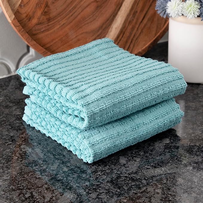 Ritz Royale Collection 100% Combed Terry Cotton, Highly Absorbent, Oversized Kitchen Towel Set, 28" x 18", 2-Pack, Solid, Dew