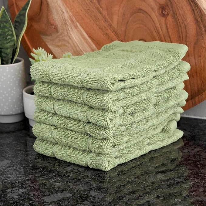 All-Clad Premium Solid Dish Cloth Set: Highly Absorbent, Super Soft - 100% Turkish Cotton Terry Looped, 13"x14" Dish Towels for Cleaning & Drying Dishes, Pans, Glassware, or Counters, 6-Pack, Fennel