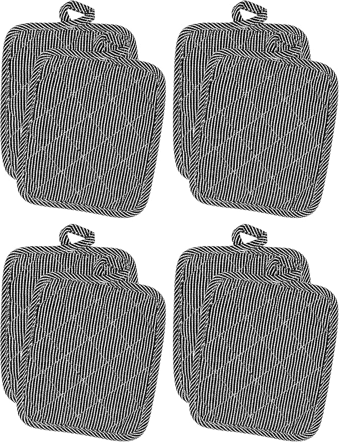 American Linen Pot Holders, Hot Pads, Table Pads for Kitchen and Dining Table, Non Slip Heat Resistant Hot Pot Holder (Black, 8 Pack)