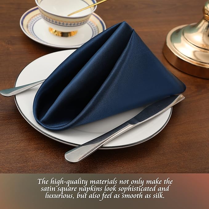 Manyshofu 60 Pieces Navy Blue Satin Napkins - 20x20 Inches Cloth Napkins, Square Satin Fabric Napkin Set - Soft & Reusable Table Napkin for Wedding Dinner Party Lunch