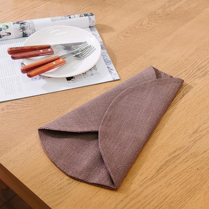 Set of 4 Round Placemat 15 Inch Soft Linen eco-Friendly Fabric Handcrafted Machine Washable Indoor & Outdoor Tablemat Coffee Brown