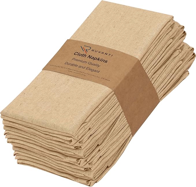 Ruvanti Cloth Napkins Set of 6, 18x18 Reusable Napkins Cloth Washable, Soft & Durable Table Napkin, Poly Cotton Fabric Dinner Napkins for Parties, Christmas, Thanksgiving, Weddings - Honey