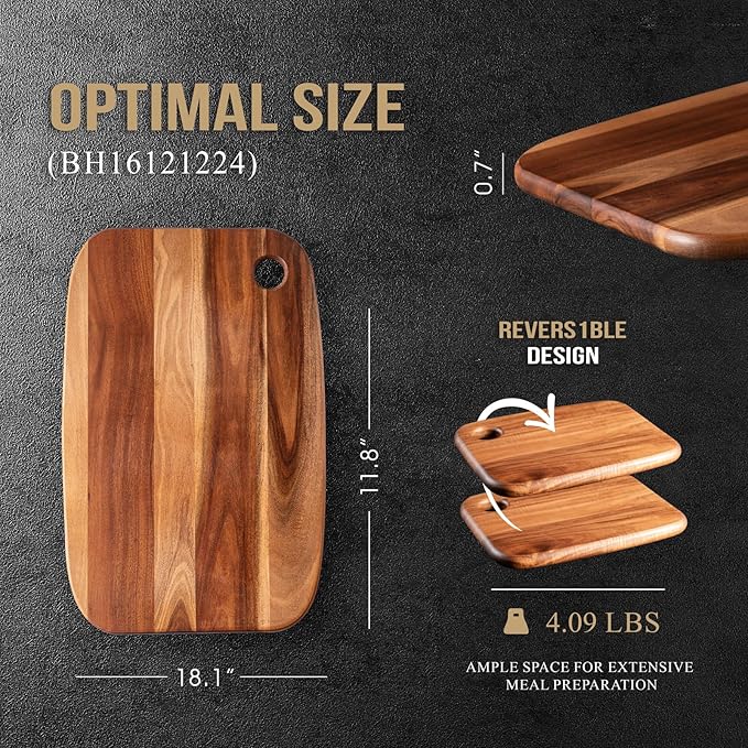 Acacia Wooden Cutting Board,JAMES.F Large Wood Cutting Boards for Kitchen, Big Chopping Boards Thick Serving Boards for Meat, Bread or Vegetables (Large,18.1" x 11.8" x 0.7")