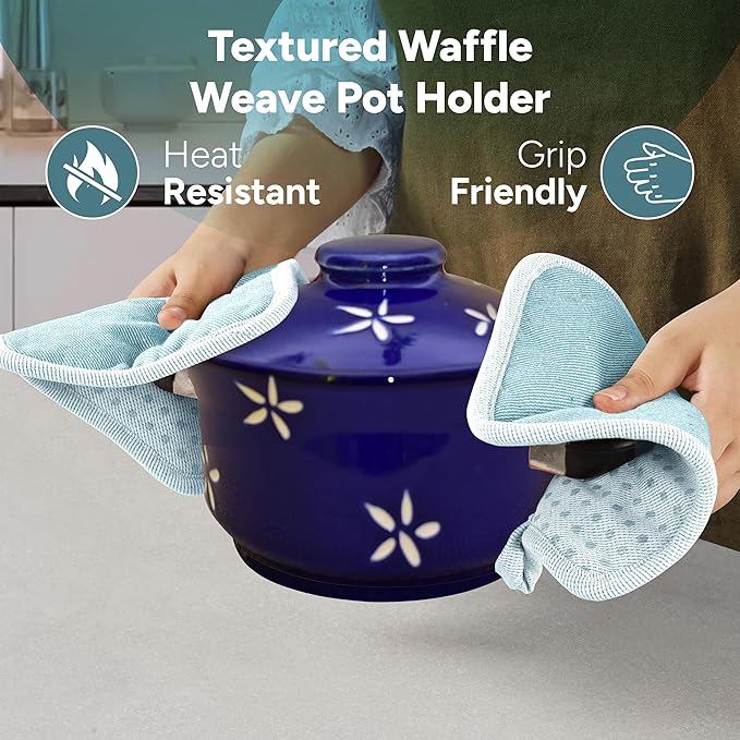 Casa Platino Silicone Oven Mitts & Pot Holders, 4-Piece – Oven Mitt for Baking & BBQ, Pot Holder for Kitchen, Hot Dishes & Microwave – Heat Resistant Up to 500°F, Non-Slip & Machine Washable – Aqua
