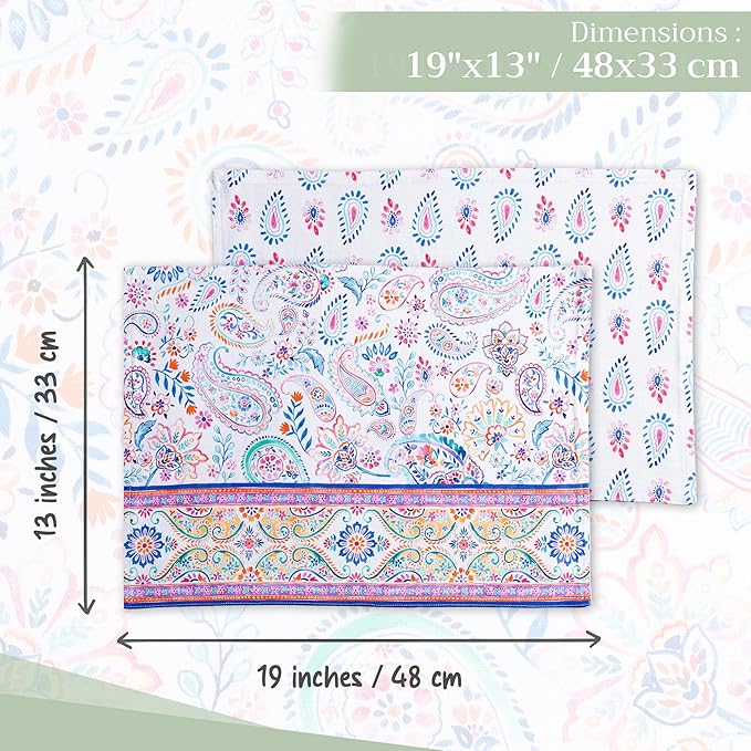 Maison d' Hermine Placemats Set of 4 100% Cotton Washable Cloth Place Mats Reusable Table Mats for Kitchen Dining Party Wedding Gifts for Mothers Day Spring/Summer (Indian Floral, 13" x 19")