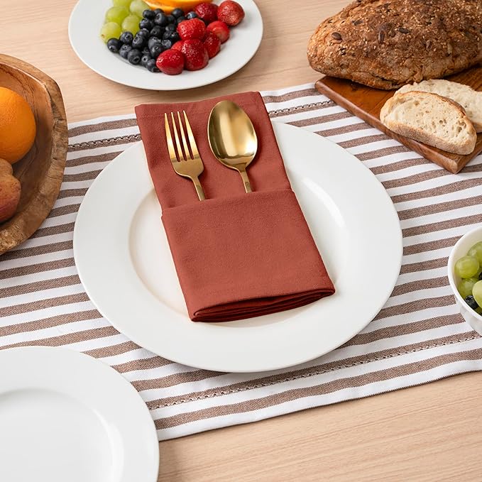 Blue Needles Solid Cloth Napkins Set of 12 Rust 100% Cotton Dinner Napkins 18x18 inches - Soft, Reusable, Absorbent & Washable Linen, Ideal for Spring Summer Easter Events Parties & Everyday Use